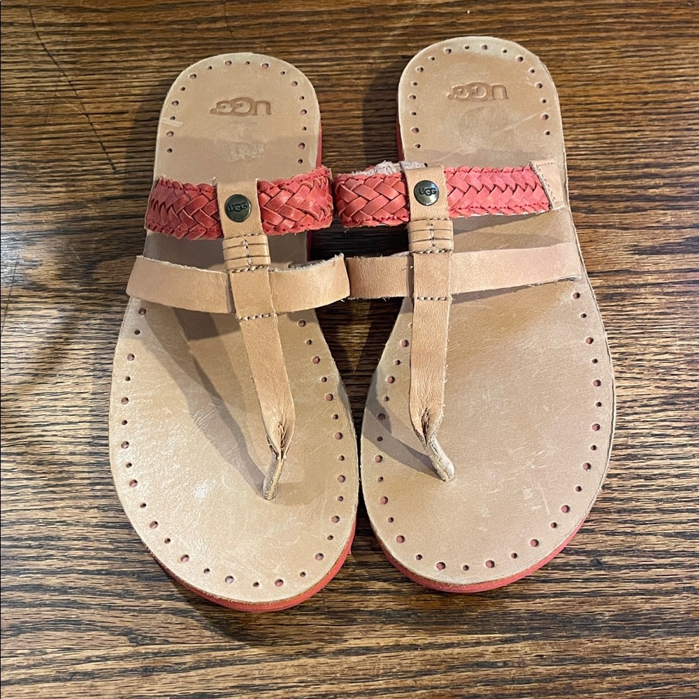 UGG Women's Braided Tan and Red Sandals